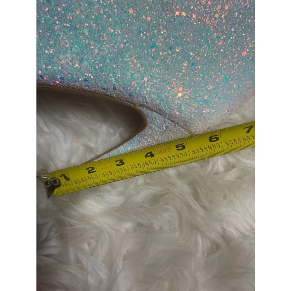Pleaser Courtly 3015 synthetic white Iridescent glitter over the knee boots SZ13